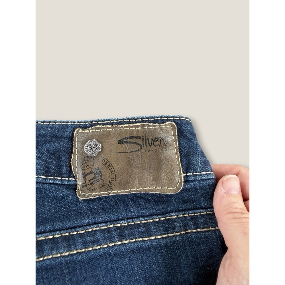 Silver Jeans Suki High Capri 28 W28 L24 Dark Wash Stretch Denim Thick Stitch - Picture 11 of 12